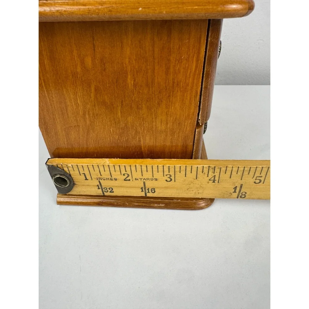 Vtg Wooden Jewelry Box Heart Carved Oak Finish Mirror Ring Storage Organizer